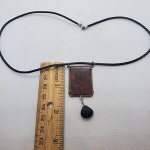 Red Jasper and Sterling Silver Necklace on Cord Necklace 18"